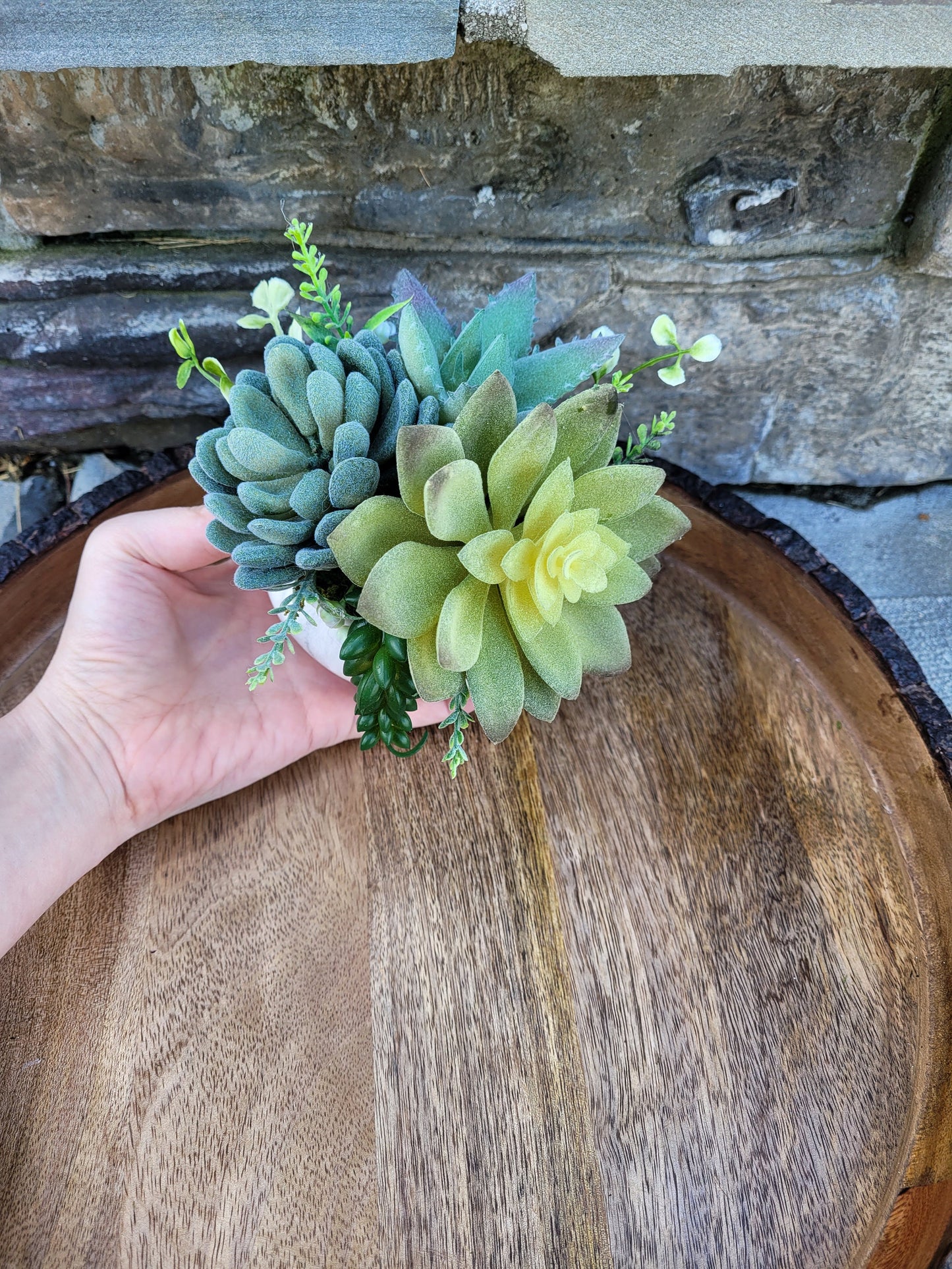 Verdant Elegance: Faux Monochrome Succulent Arrangement in gray ceramic pot | Artificial Succulent Decor | Succulent Gift | Decorative Plant