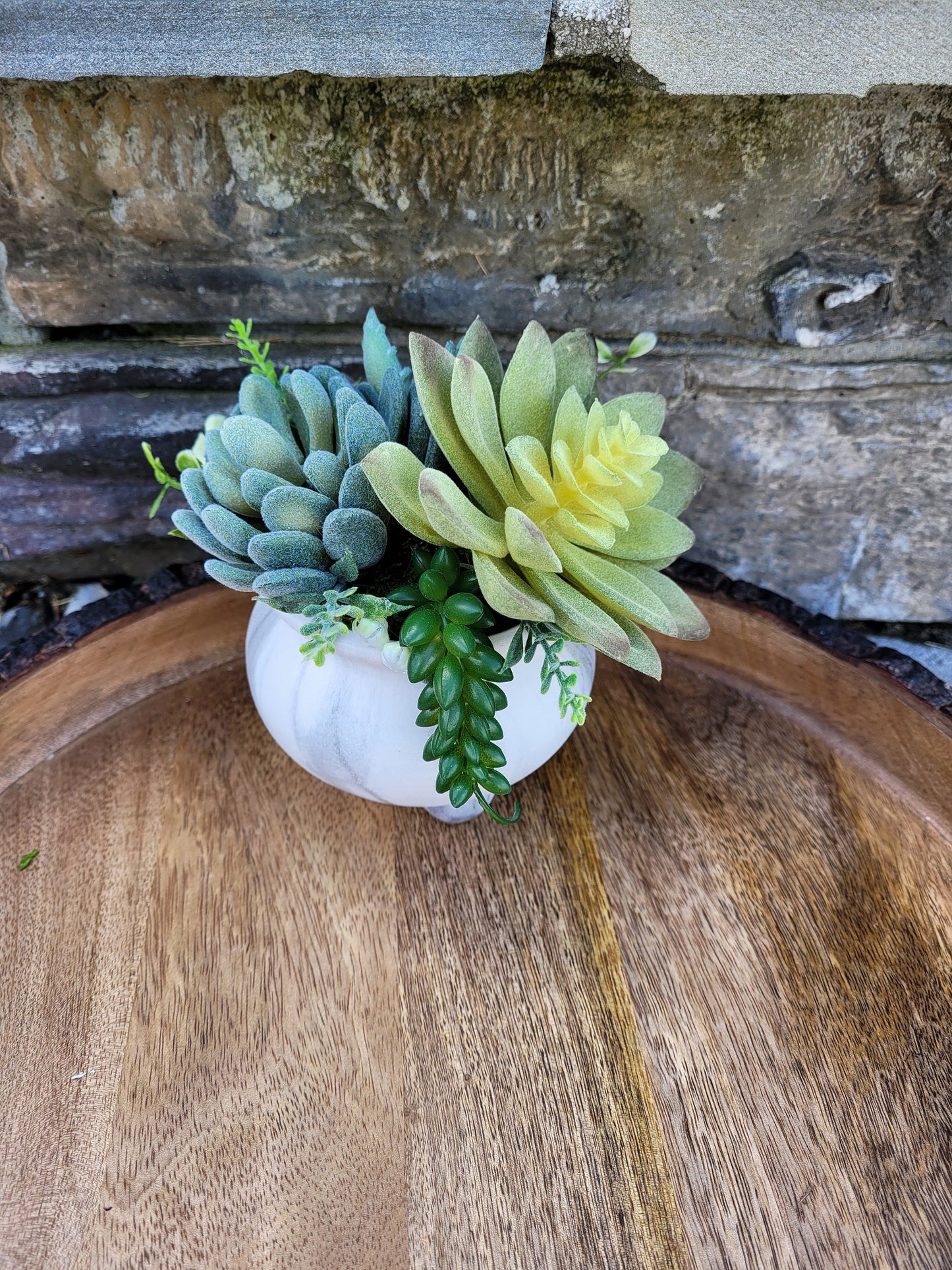 Verdant Elegance: Faux Monochrome Succulent Arrangement in gray ceramic pot | Artificial Succulent Decor | Succulent Gift | Decorative Plant