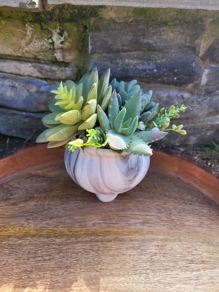 Verdant Elegance: Faux Monochrome Succulent Arrangement in gray ceramic pot | Artificial Succulent Decor | Succulent Gift | Decorative Plant