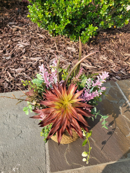 Bountiful Beauty: Faux Succulent Arrangement with Magnificent Star Succulent in Ceramic Basket Pot | Stunning Home Decor Accent | Desk Plant