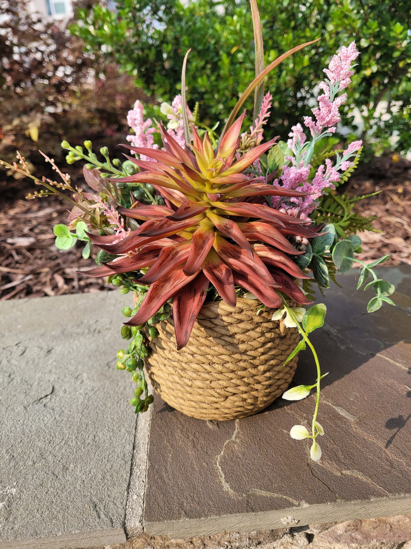 Bountiful Beauty: Faux Succulent Arrangement with Magnificent Star Succulent in Ceramic Basket Pot | Stunning Home Decor Accent | Desk Plant