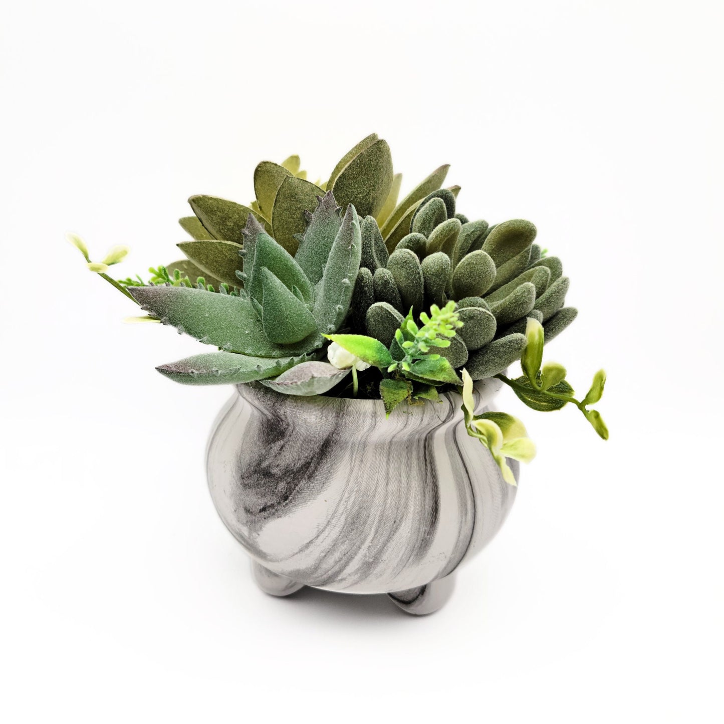 Verdant Elegance: Faux Monochrome Succulent Arrangement in gray ceramic pot | Artificial Succulent Decor | Succulent Gift | Decorative Plant