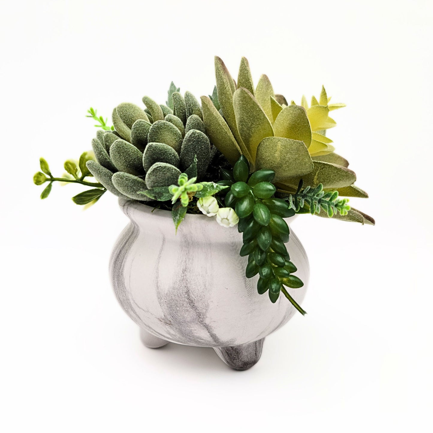 Verdant Elegance: Faux Monochrome Succulent Arrangement in gray ceramic pot | Artificial Succulent Decor | Succulent Gift | Decorative Plant