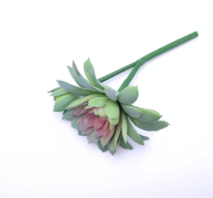 Soft Touch Faux Succulent Pick with Baby 7" by 5.5" D - Green/Pink | Echeveria | Dusted | High Quality Artificial Plant | 1 count