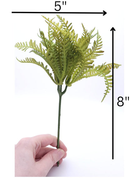 Soft Touch Mini Fern Pick 8" Tall x 5" D - Green | Artificial Fern Bush | High Quality Succulent Pick | 1 count