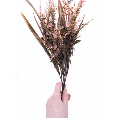 Mixed Greenery & Astilbe/Thistle Bush/Spray/Stems 14" - Green/Pink | Floral Arrangement Filler | Artificial Greenery Bush