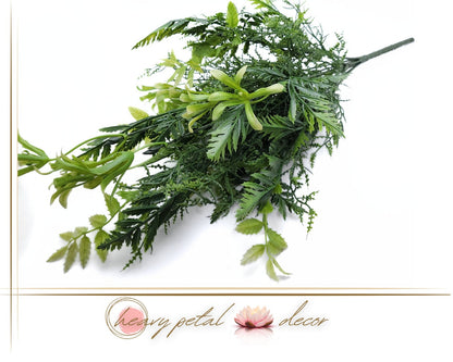 Mixed Greenery and Fern Bush/Spray/Stems 19" - Two Tone Green | Floral Arrangement Filler | Artificial Greenery Bush