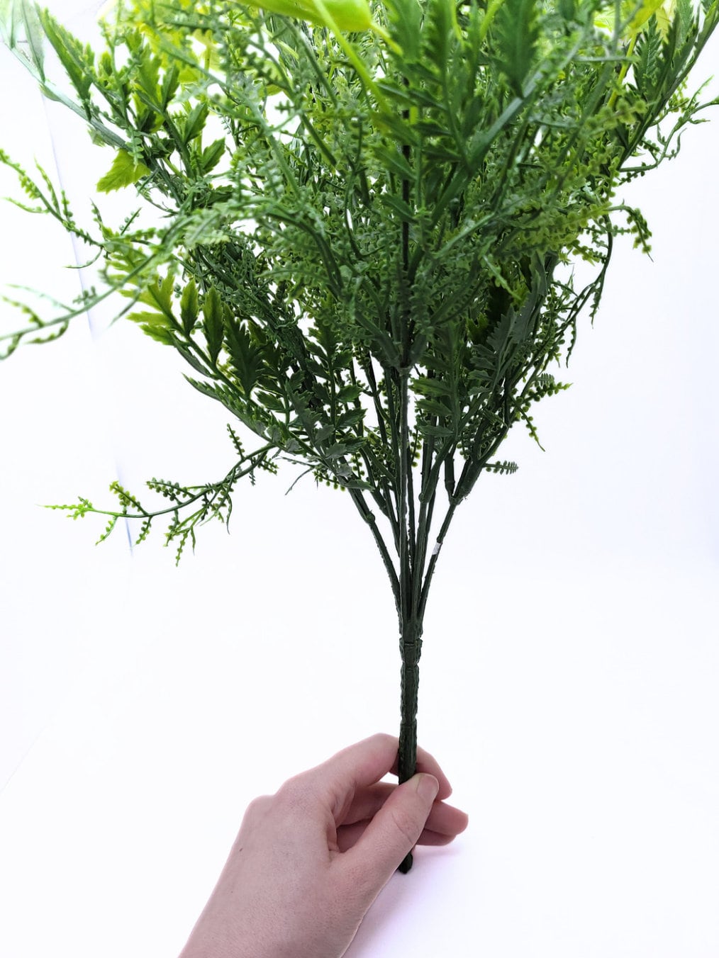 Mixed Greenery and Fern Bush/Spray/Stems 19" - Two Tone Green | Floral Arrangement Filler | Artificial Greenery Bush