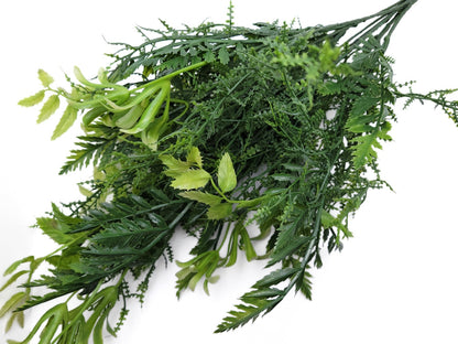 Mixed Greenery and Fern Bush/Spray/Stems 19" - Two Tone Green | Floral Arrangement Filler | Artificial Greenery Bush