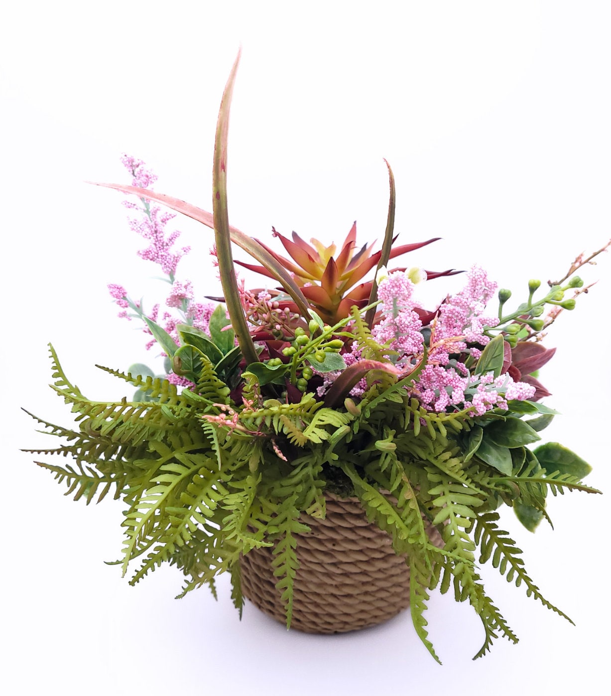 Bountiful Beauty: Faux Succulent Arrangement with Magnificent Star Succulent in Ceramic Basket Pot | Stunning Home Decor Accent | Desk Plant