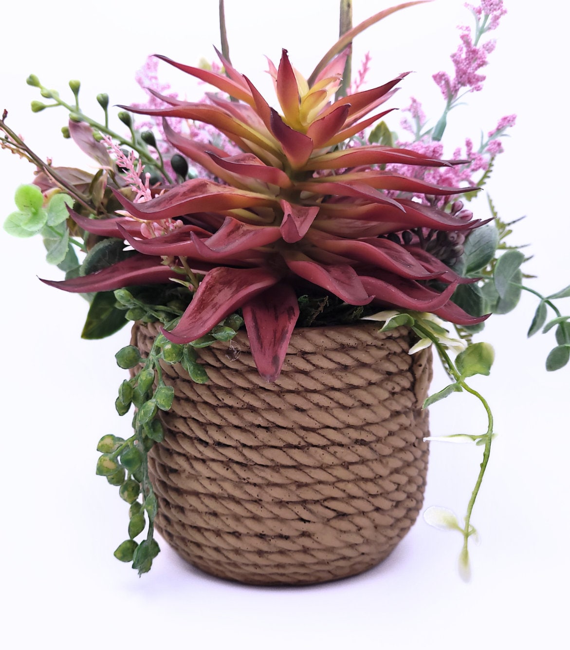 Bountiful Beauty: Faux Succulent Arrangement with Magnificent Star Succulent in Ceramic Basket Pot | Stunning Home Decor Accent | Desk Plant