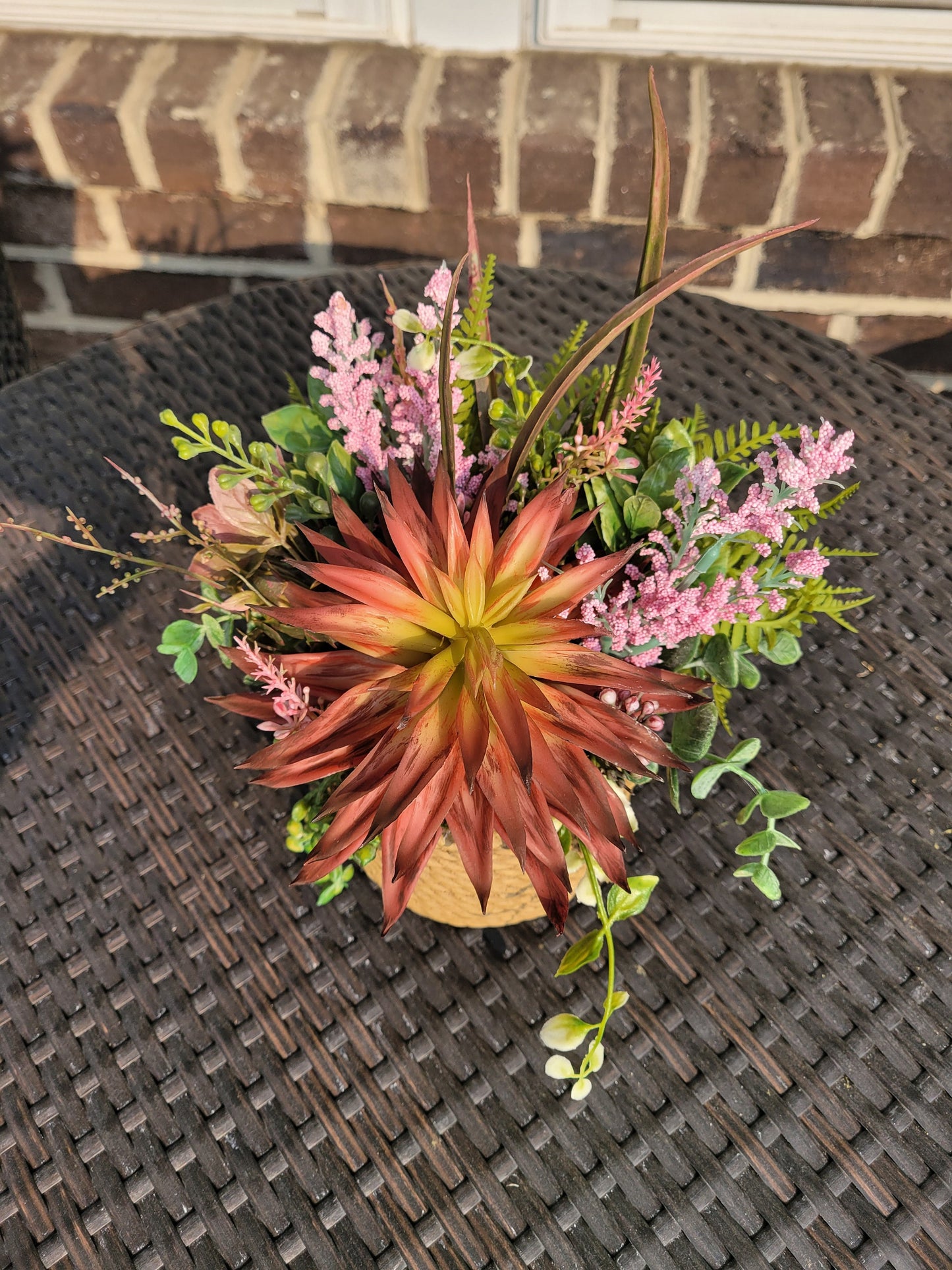 Bountiful Beauty: Faux Succulent Arrangement with Magnificent Star Succulent in Ceramic Basket Pot | Stunning Home Decor Accent | Desk Plant