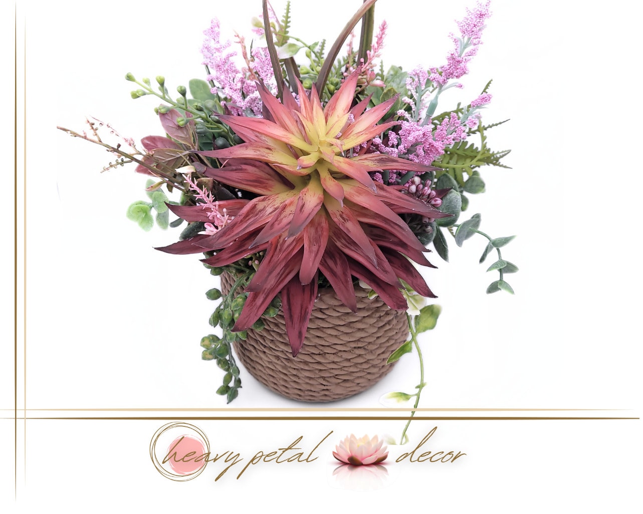 Bountiful Beauty: Faux Succulent Arrangement with Magnificent Star Succulent in Ceramic Basket Pot | Stunning Home Decor Accent | Desk Plant