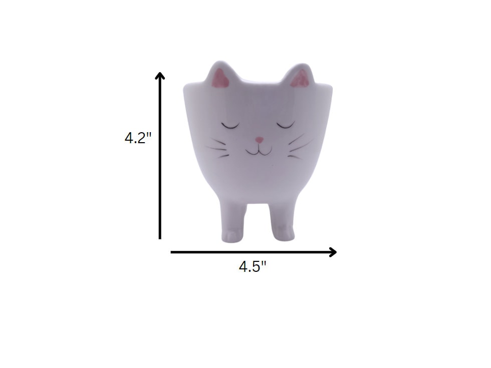 Graceful Whiskers: Standing White Ceramic Cat Planter | Cute Animal Planter | Succulent Planter/Flower Pot | Desk Decor | *Planter only*