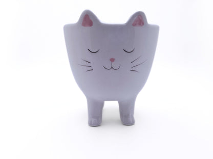 Graceful Whiskers: Standing White Ceramic Cat Planter | Cute Animal Planter | Succulent Planter/Flower Pot | Desk Decor | *Planter only*