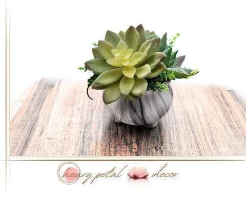 Verdant Elegance: Faux Monochrome Succulent Arrangement in gray ceramic pot | Artificial Succulent Decor | Succulent Gift | Decorative Plant