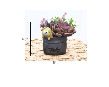 Lucky Paws: Faux Succulent Arrangement in a Charming Dog Planter | Cute Animal Ceramic Pot | Artificial Succulent Decor | Decorative Plant