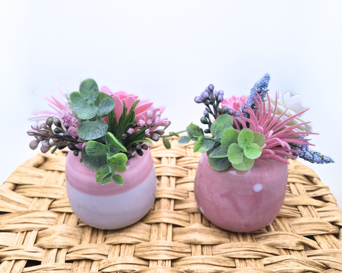 Pink Petal Pairs: Adorable Mini Faux Succulent Duos | Artificial Succulent Arrangements | Decorative plant | Home Accents | Desk Plant