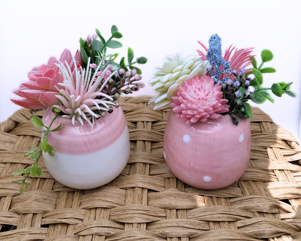 Pink Petal Pairs: Adorable Mini Faux Succulent Duos | Artificial Succulent Arrangements | Decorative plant | Home Accents | Desk Plant