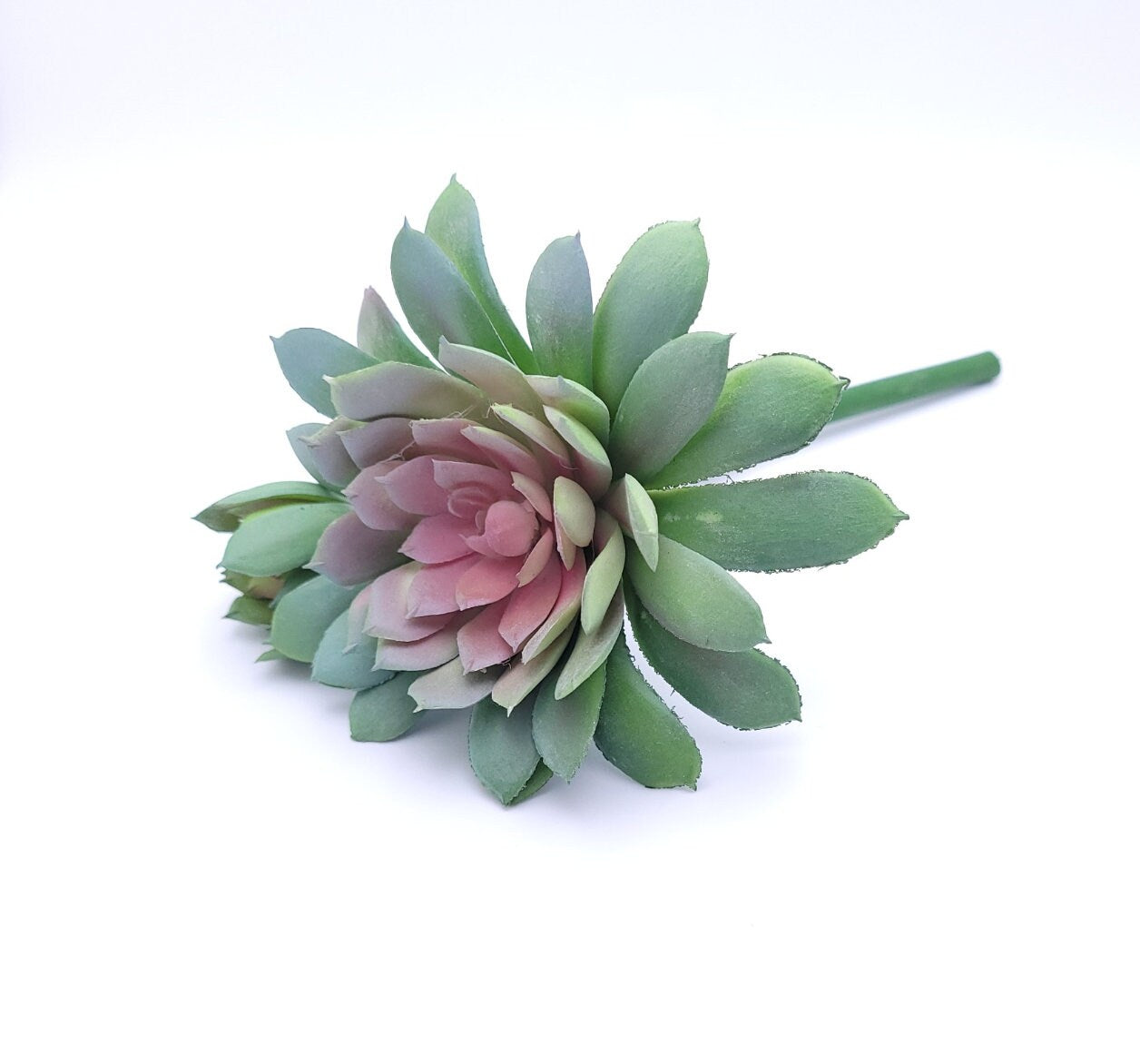 Soft Touch Faux Succulent Pick with Baby 7" by 5.5" D - Green/Pink | Echeveria | Dusted | High Quality Artificial Plant | 1 count