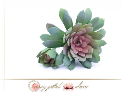 Soft Touch Faux Succulent Pick with Baby 7" by 5.5" D - Green/Pink | Echeveria | Dusted | High Quality Artificial Plant | 1 count