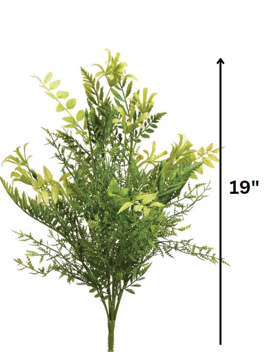 Mixed Greenery and Fern Bush/Spray/Stems 19" - Two Tone Green | Floral Arrangement Filler | Artificial Greenery Bush