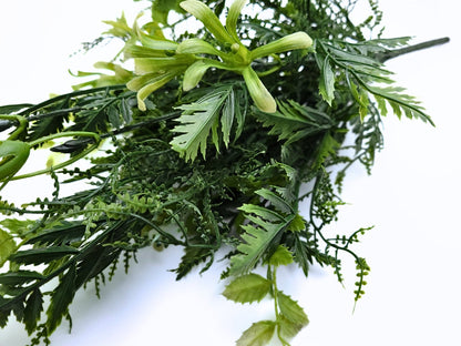 Mixed Greenery and Fern Bush/Spray/Stems 19" - Two Tone Green | Floral Arrangement Filler | Artificial Greenery Bush