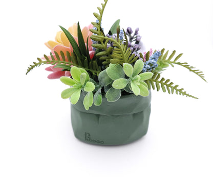 Purrrfectly Potted: Faux Succulent Arrangement | Cute Animal Cat Planter | Artificial Succulent Decor in Green Ceramic Pot | Desk Plant