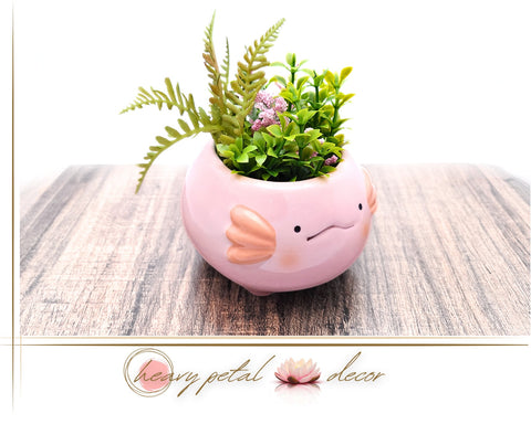 Pink Perfection: Cute Ceramic Axolotl Planter with Drainage Hole | Succulent Planter | Cute Animal Planter | Flower Pot | *Planter only*