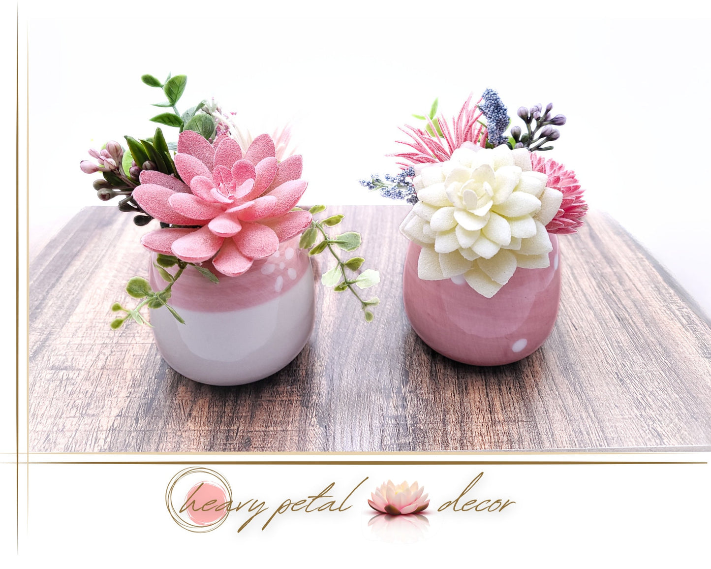 Pink Petal Pairs: Adorable Mini Faux Succulent Duos | Artificial Succulent Arrangements | Decorative plant | Home Accents | Desk Plant