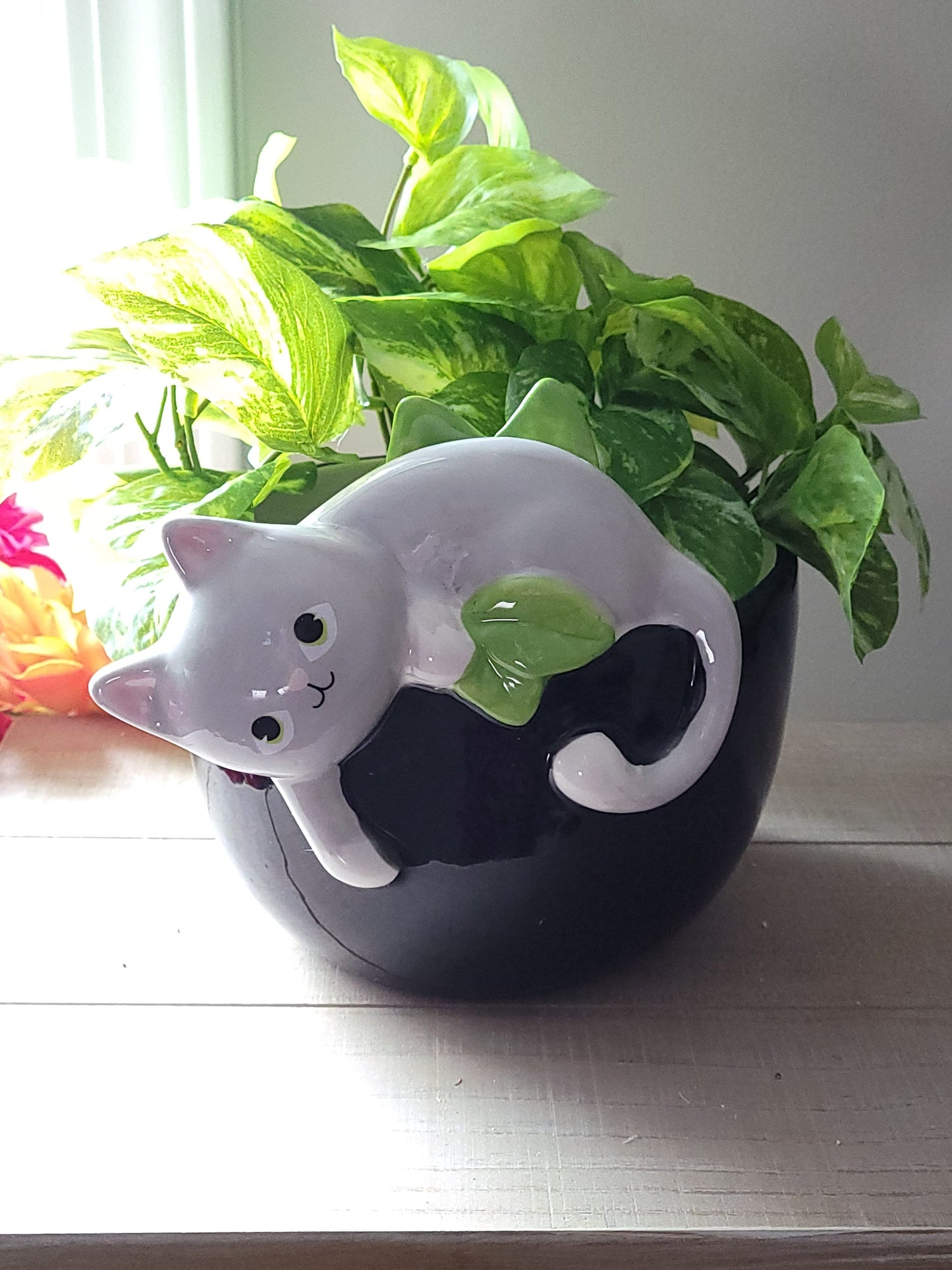 Cat Planter with Drainage Hole 7" | Playful Cat Ceramic Planter | Cute Animal Planter | Indoor Outdoor Planter Pot |  *Planter only*