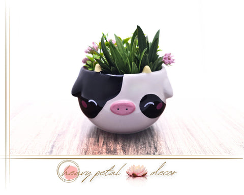 Cow Planter with Drainage Hole | White and Black Ceramic Succulent Planter | Cute Animal Planter | Plant Pot | Gift For Her | *Planter only*