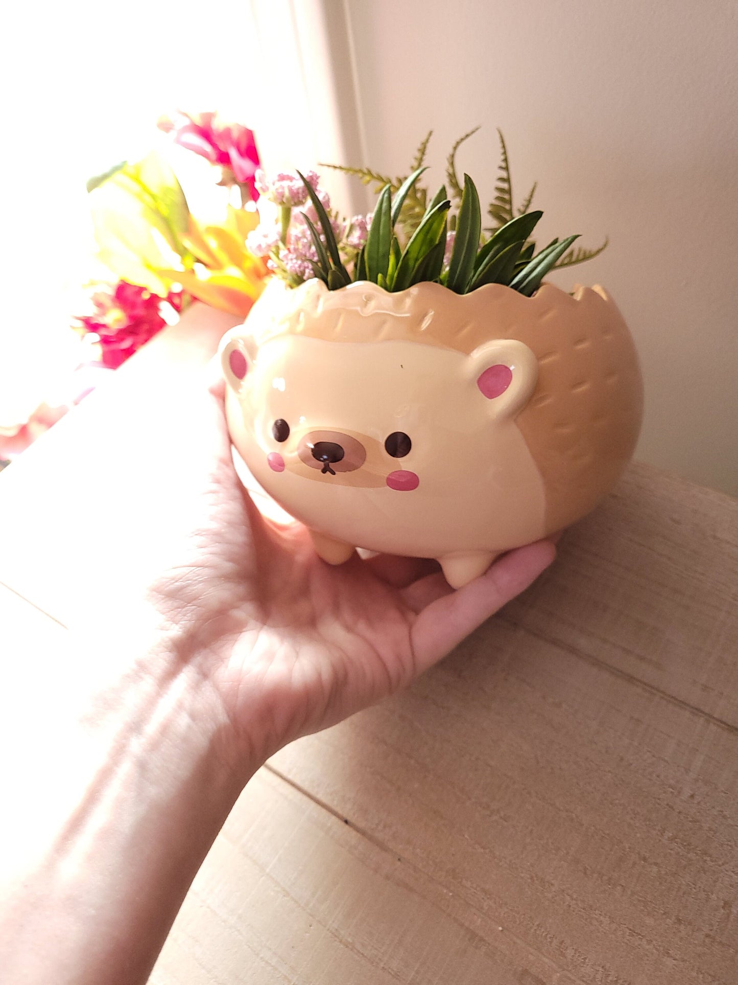 Hedgehog Planter with Drainage Hole | Brown Ceramic Succulent Planter Pot | Cute Animal Planter | Housewarming Gift | Planter only