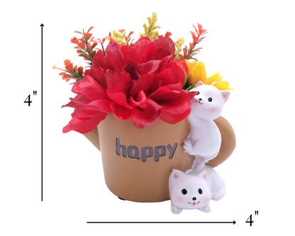 Faux Floral Arrangement in Cat Planter | Cute Animal Planter Pot | Mini Flower Arrangement | Cute Home Decor | Gift For Her | Desk Decor