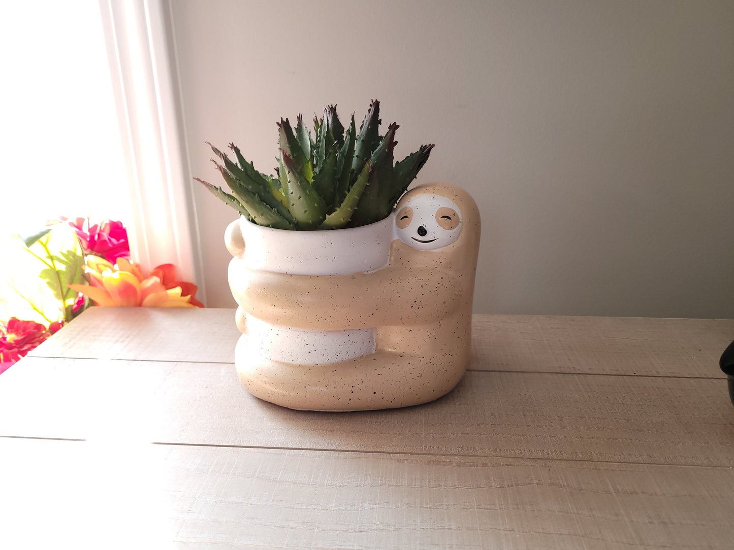 Hugging Sloth Planter with Drainage Hole | Sloth Resin Planter Pot | Succulent Planter Pot | Cute Animal Planter | Housewarming Gift