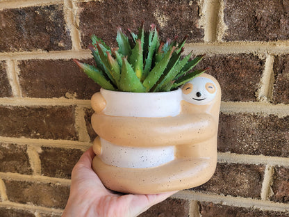 Hugging Sloth Planter with Drainage Hole | Sloth Resin Planter Pot | Succulent Planter Pot | Cute Animal Planter | Housewarming Gift