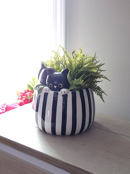 Cat Planter with Drainage Hole 7" | Peek-A-Boo Cat Ceramic Planter | Cute Animal Planter Pot | Outdoor Indoor Planter Pot | *Planter only*