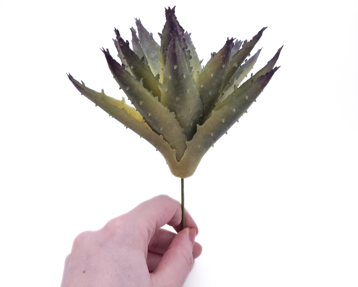 Real Touch Faux Agave Pick 6.5" - Green/White | Dusted | Faux Succulent Pick | High Quality Artificial Plant | 1 count