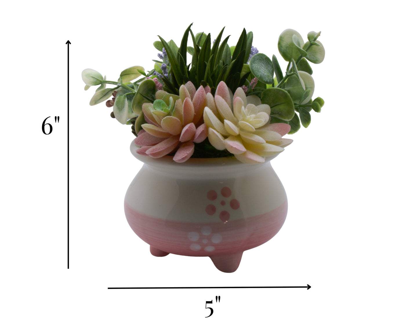 Faux Succulent Arrangement in Pink and White Ceramic Planter Pot | Housewarming Decor | Desk Windowsill Decor | Fake Succulent Decor